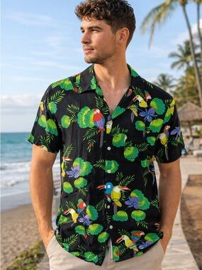 Vintage Scorpio Parrot Hawaiian Shirt 🌴 Made USA Men’s size Small